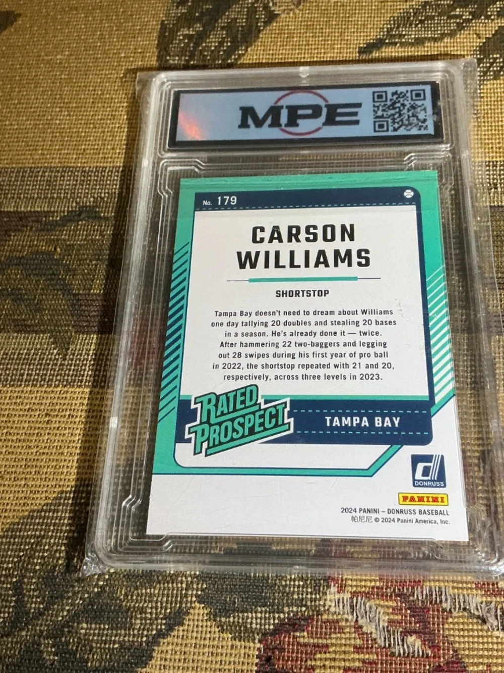 2024 Panini Donruss 179 Carson Williams Graded rookie Rated prospect MPE 10